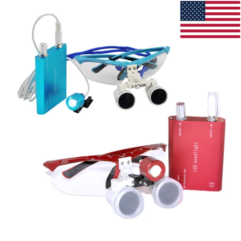 Лупы 3 5x 420 мм + светодиодный светильник (синий)|dental glasses|dental loupesloupes dental |