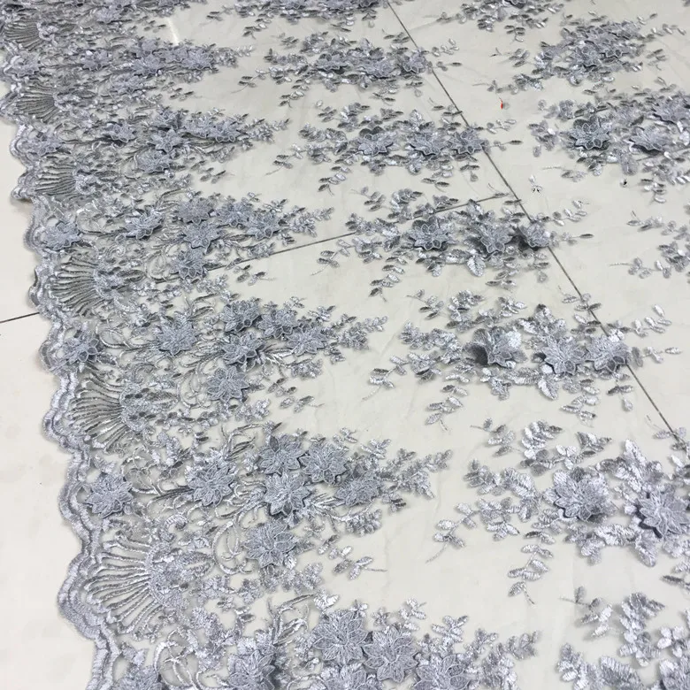 Королевская серая 3D кружевная ткань качественная сетка вышивка аппликация
