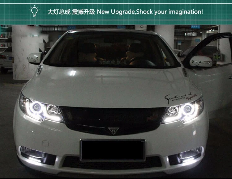 KOWELL автомобильный Стайлинг для Kia Forte фары 2010 2011 2012- Cerato светодиодный светодиодные дневные ходовые огни на передних фарах Биксеноновые линзы дальнего ближнего света парковки
