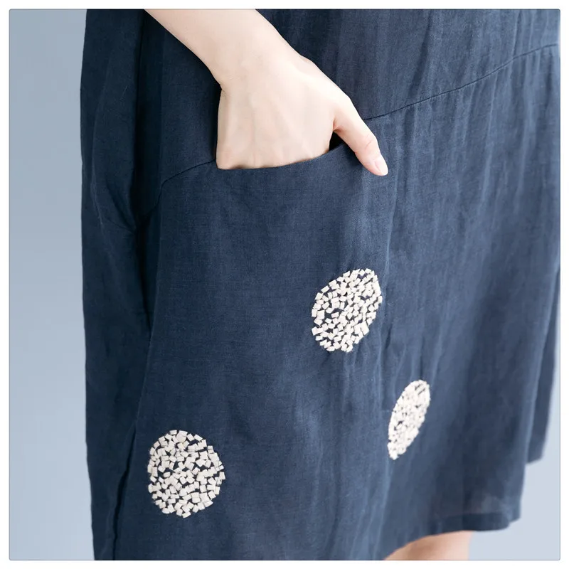 

Johnature 2021 Summer New Casual Simple Women Dresses Embroidery O-neck Short Sleeve Pockets Loose Korean Women Dress