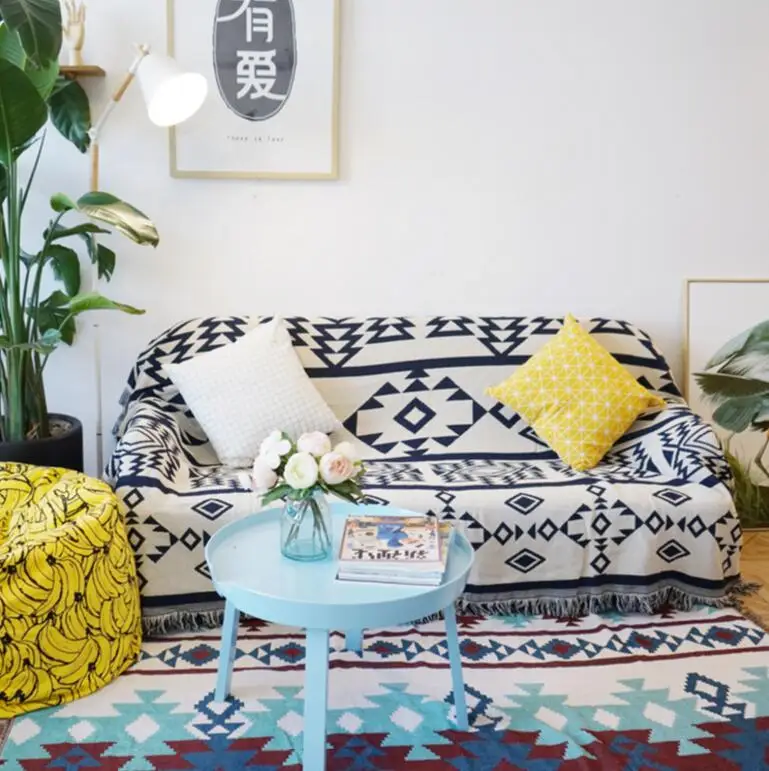 

Kilim 100% cotton Bohemia Rug Carpet Exotic Geometric Bedding Knitted Couch Cover throw Blanket body sofa for picnic floor