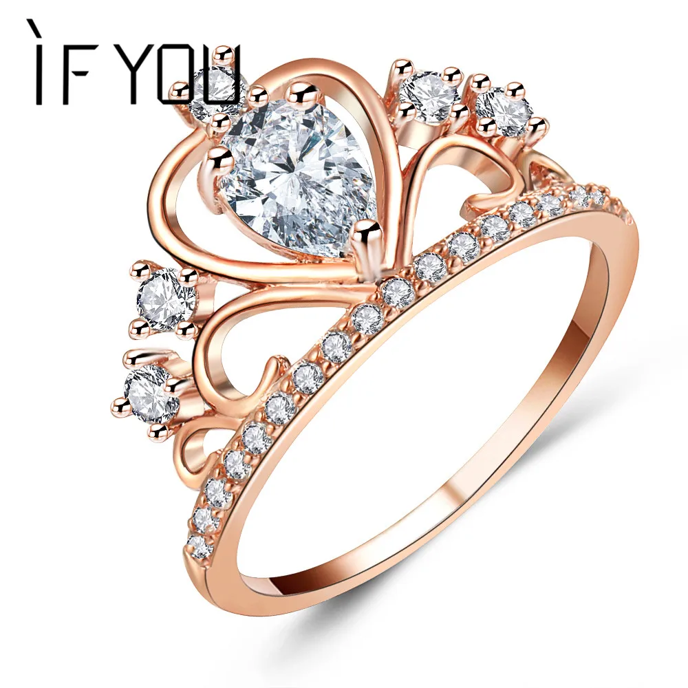 Женское кольцо с короной IF YOU Princess Queen розовое золото кубический цирконий модные