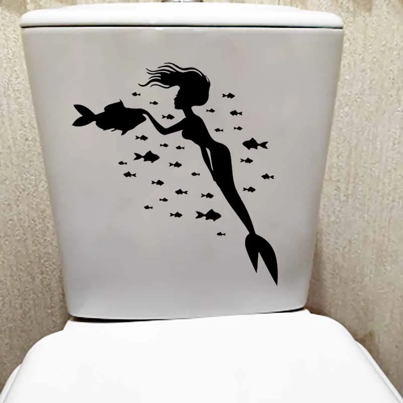YOJA 23,9X24,2 см WC наклейки для туалета Фреска домашний декор дизайн искусство Русалка морская рыба океан Наклейка на стену T5-0450