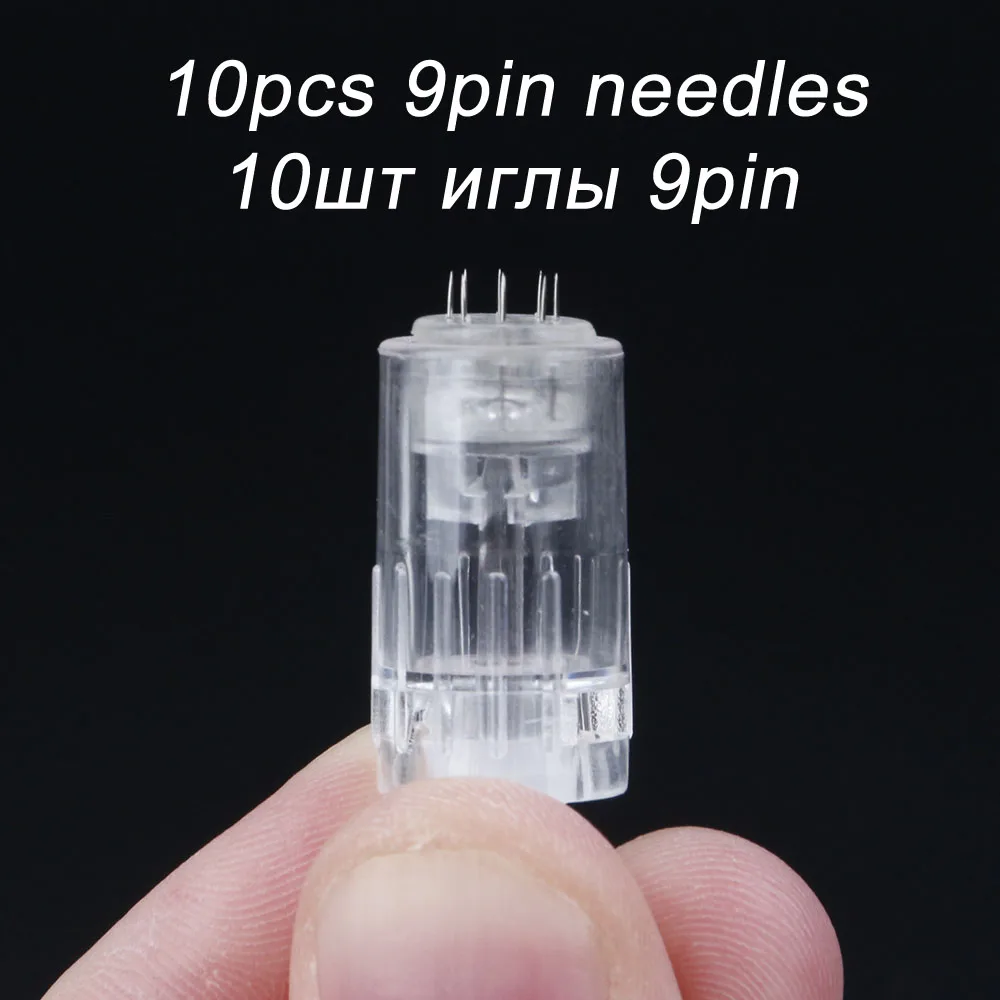 9pin needles 10pcs Электрическая ручка для дермы, профессиональный беспроводной электрический набор для ухода за кожей, инструменты, микроблейдинг, иглы для дермы, пистолет для татуировки, ручка для мезотерапии - Цвет: 9pin needles 10pcs