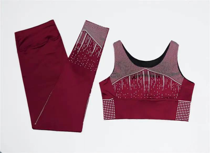 Wine red Сексуальный женский спортивный костюм с принтом, Быстросохнущий Набор для йоги, спортивная одежда, дышащие спортивные костюмы для женщин, спортивный костюм, спортивная одежда - Цвет: Wine red