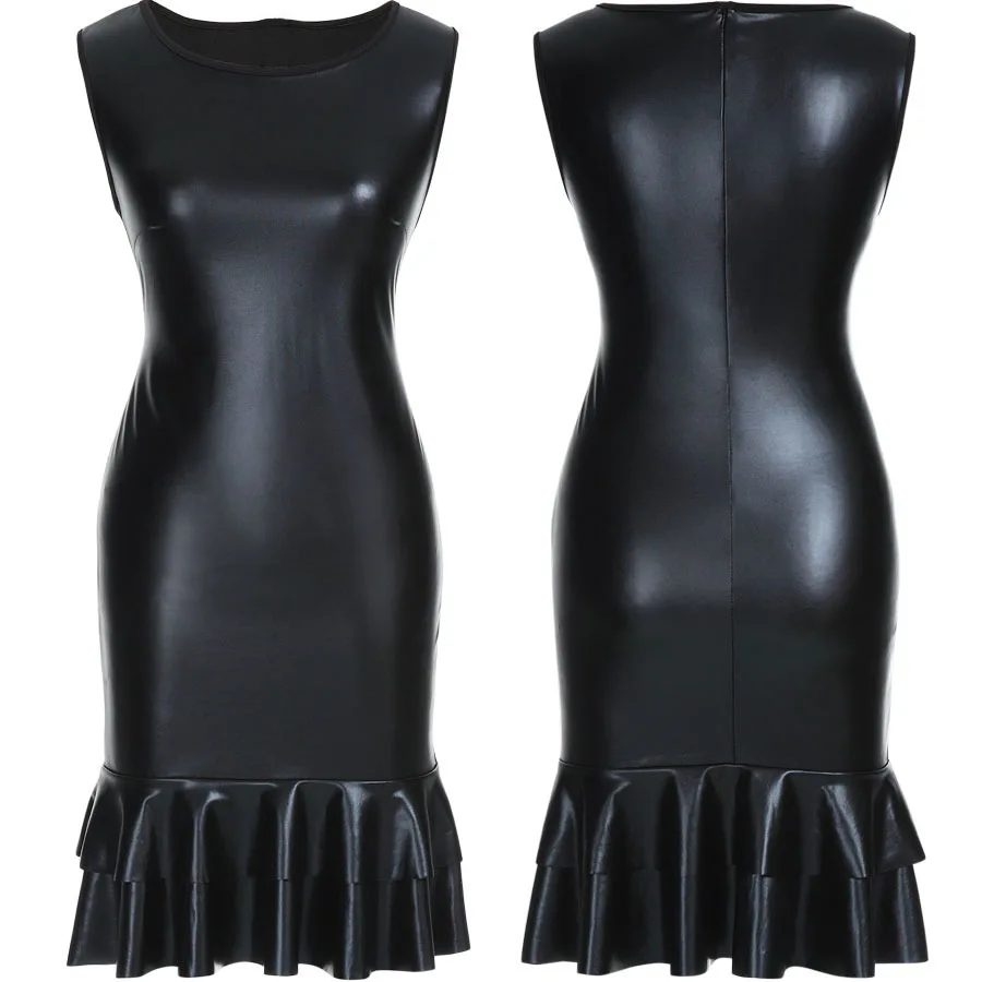 Женское платье трапециевидной формы из искусственной кожи в европейском стиле