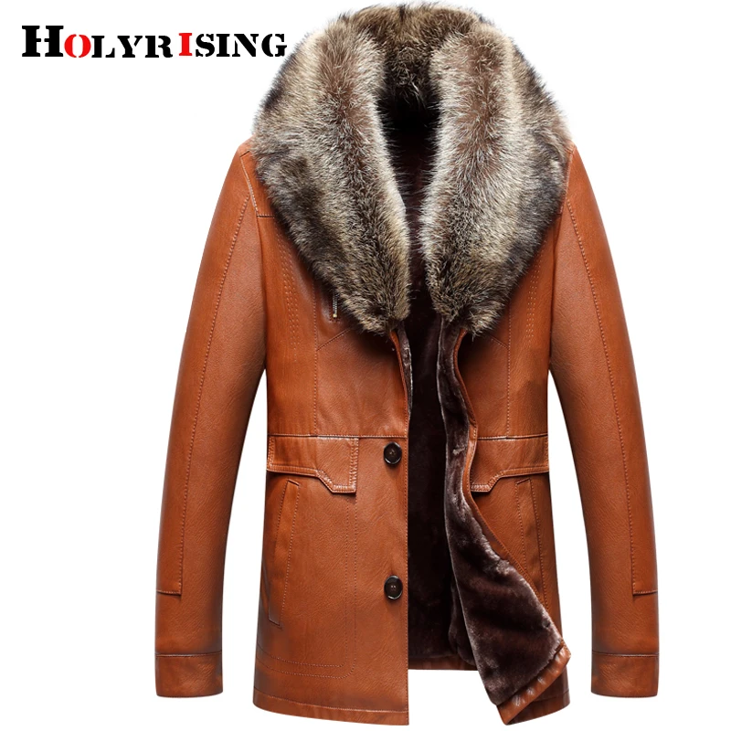 Мужские Куртки из искусственной кожи Holyrising зимнее утепленное пальто кожаная