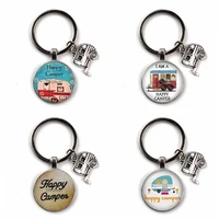 happy camper cute travel car keychain glass mens cabochon jewelry glamping goddess traveler gift key chain pendant i camp