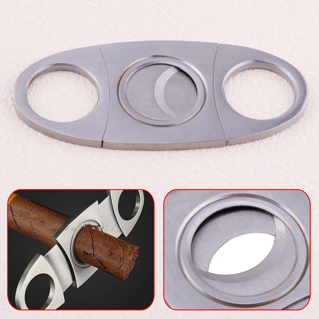 

High Quality Silver Stainless Steel Pocket Double Blades Cigar Cutter Knife Scissors Shears Tool