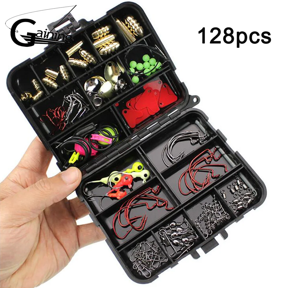 

128pcs Fishing Accessories Set Including Jig Hooks Different Fishing Swivels Snaps Fishing Set with Tackle Box