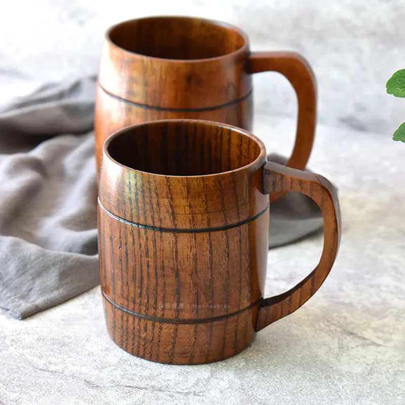 

500ml Large Capacity Wooden Beer Mug With Handle German Beer Cup Handmade From Camphor Tree Solid Wood Free Shipping