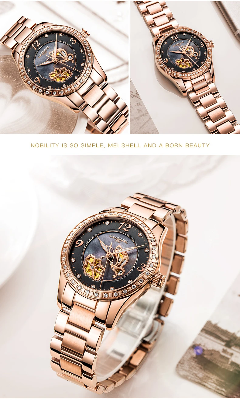 Carnival Mechanical Watch Women Ceramic Clock Butterfly Design Women's Watches Top Brand Luxury Women Sapphire Crystal Female