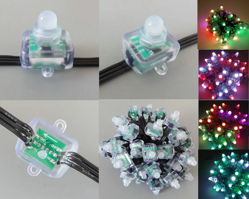 100 шт./лот 12 мм квадратный WS2811 рассеянный адресный модуль RGB Полноцветный светодиодный пиксель Гирлянда Свет Водонепроницаемый DC5V черный провод