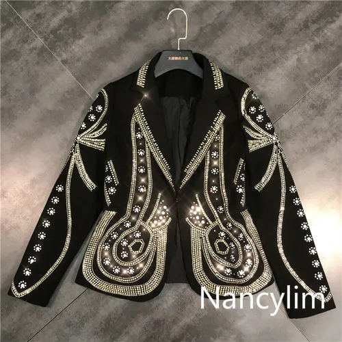 Nancylim, модная короткая куртка, пальто для женщин, весна-лето, новинка, с металлическими заклепками, горячая Распродажа, с железными шипами, костюм, пальто для девушек, женская тонкая верхняя одежда - Цвет: Черный