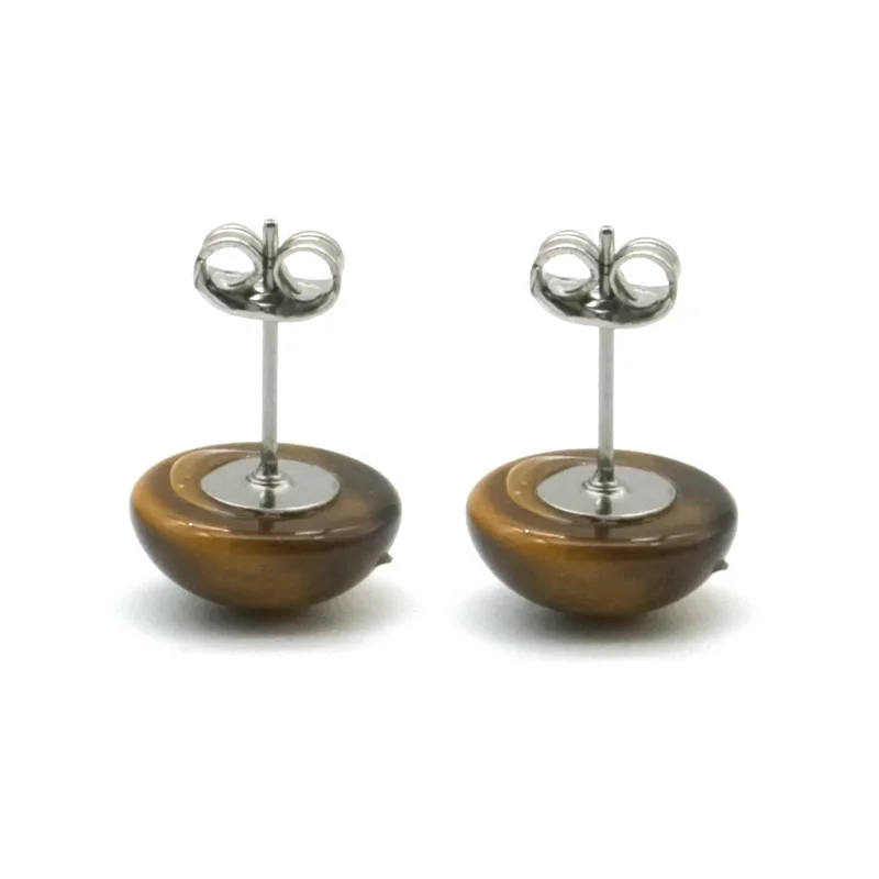 Серьги из природного камня нержавеющей стали 12 мм круглый Опал розовый кристалл