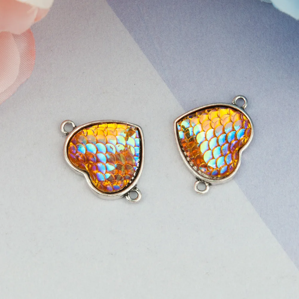 DoreenBeads Резина с Цинковым Сплавом Mermaid Fish Dragon весы Разъемы Сердце античное серебро