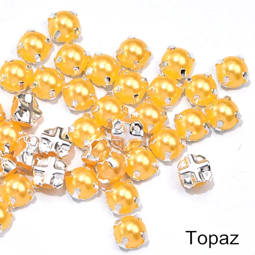 Topaz 5 мм, 100 шт, стразы для шитья с жемчугом, пришивные стразы с серебряной застежкой, полукруглые жемчужины для самостоятельного изготовления свадебного платья B1238 - Цвет: Topaz