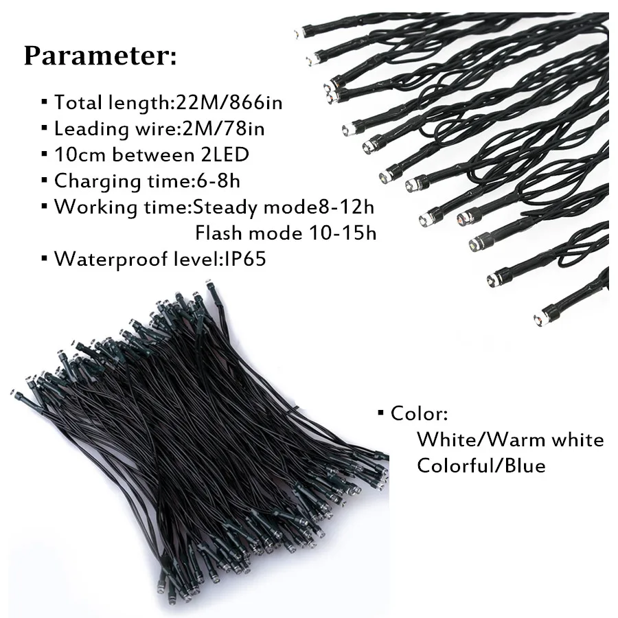 Водонепроницаемый 200 светодиодный 8 Режимы солнечные гирлянды с панелью для