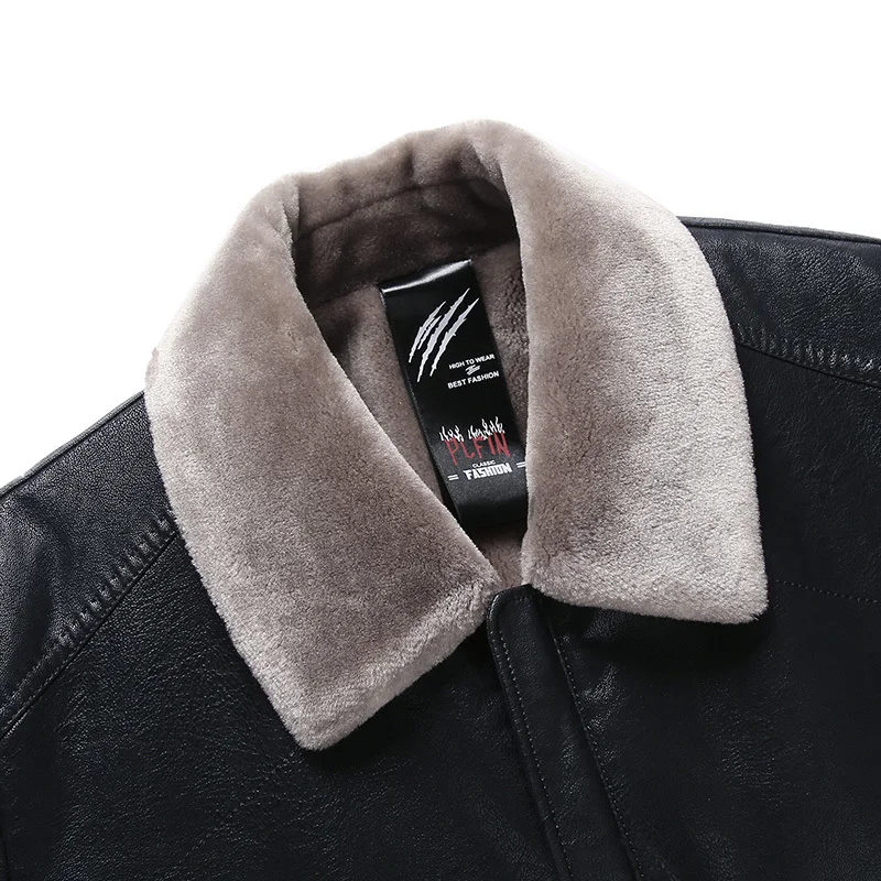 2018 new Men Sheep skin Jacket Faux Fur Fleece Motorcycle Bomber Black Leather Coats Male Outerwear Winter Keep warm | Мужская одежда