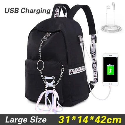 USB Large size black WINNER, Модный водонепроницаемый женский рюкзак, Anello, рюкзак для путешествий, usb зарядка, лента, для колледжа, для девочек, рюкзаки, милый рюкзак, Rugtas - Цвет: USB Large size black