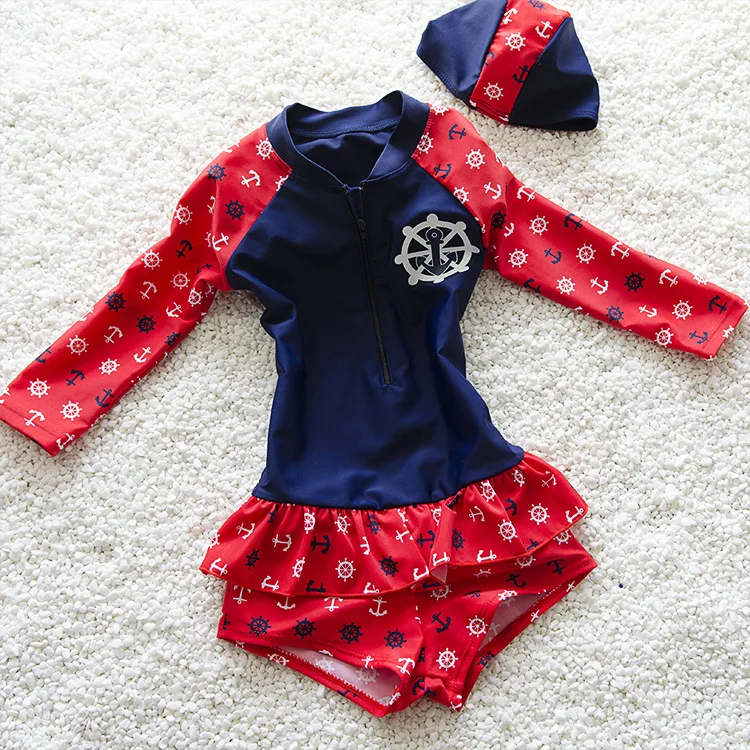 Новинка 2018 года Купальник для девочек купальные костюмы с длинными рукавами +