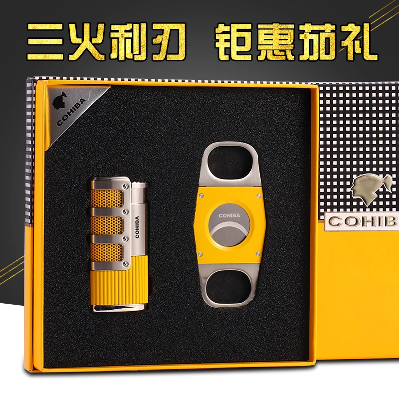 COHIBA гаджеты Классическая 3 ветрозащитная Зажигалка Пламя зажигалка с защитой от