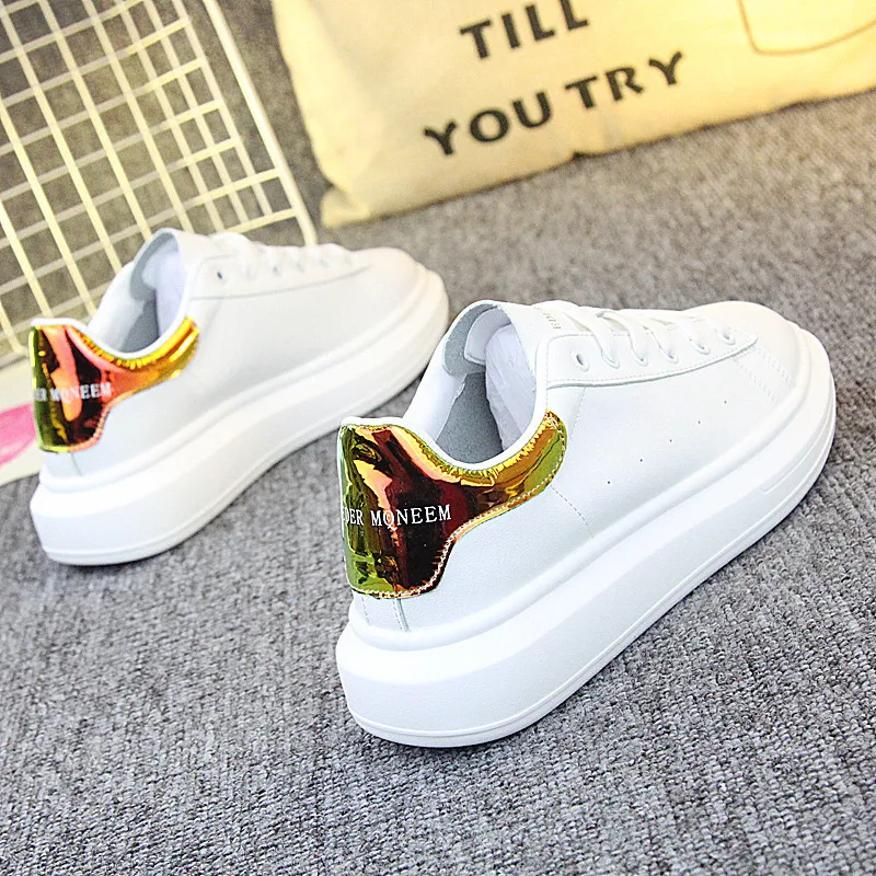 Женские Дизайнерские кроссовки на танкетке Белые Повседневные теннисные