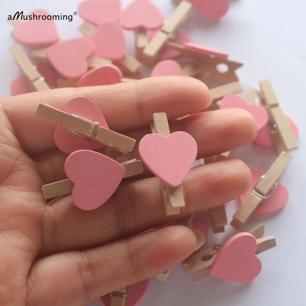 500х ручная работа детские розовые мини прищепки в форме сердца Деревянные для