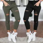 Женские узкие джинсы, черные и белые рваные джинсы-карандаш, 2018 рваные, джинсовые брюки с дырками