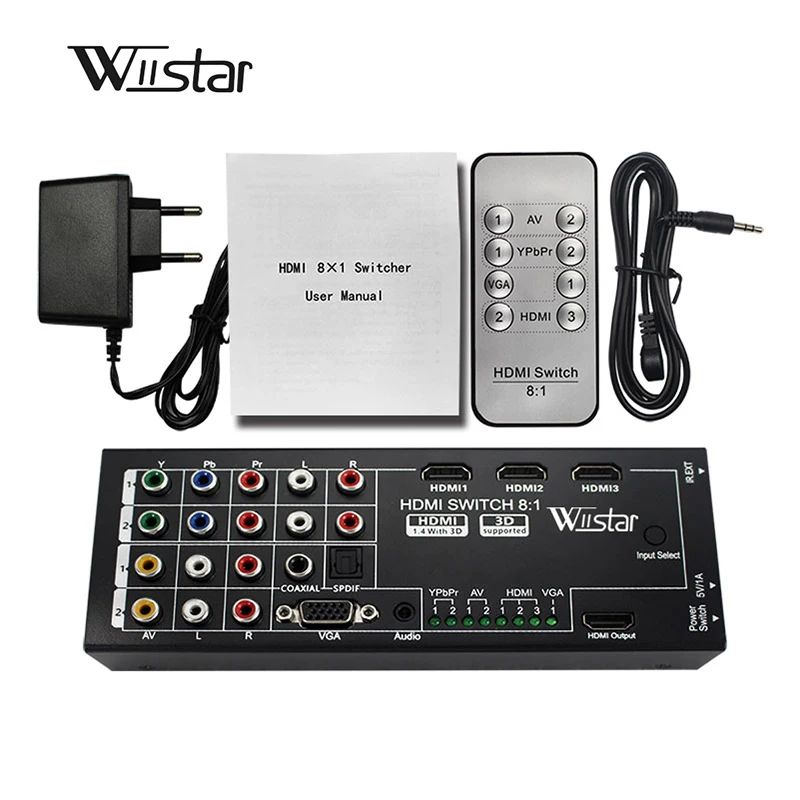 Wiistar Digital Multi-Functional HDMI Converter with 8 Inputs to 1 Output ( VGA+AV+Ypbpr Component + HDMI) hdmi out | Безопасность и