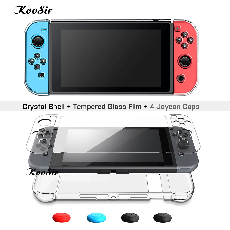 Nintendo s дорожный переключатель Прозрачный чехол для ПК+ пленка из закаленного стекла+ 4 крышки Joycon для nintendo Switch твердый кожух