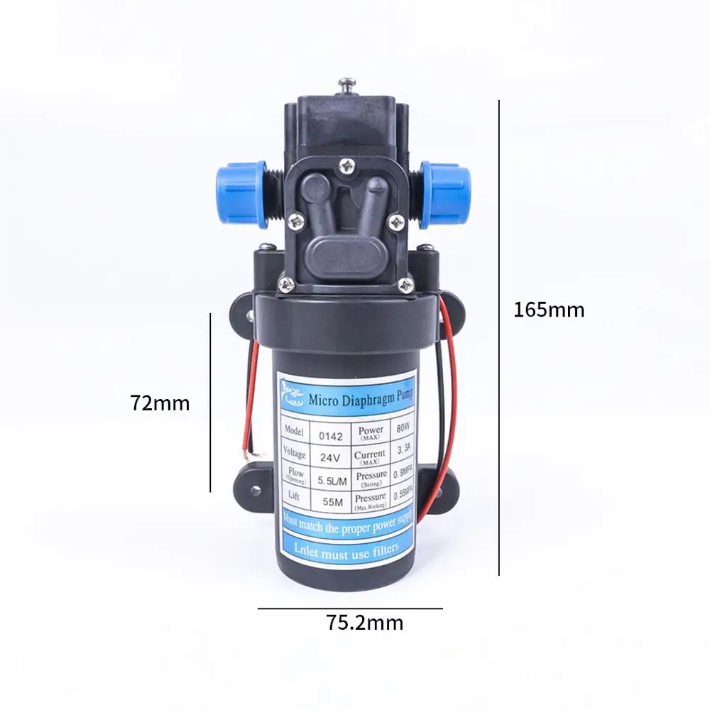 DC 24V 80W 130PSI 5.5L/мин Электрический мембранный насос Самовсасывающий бустер домашний