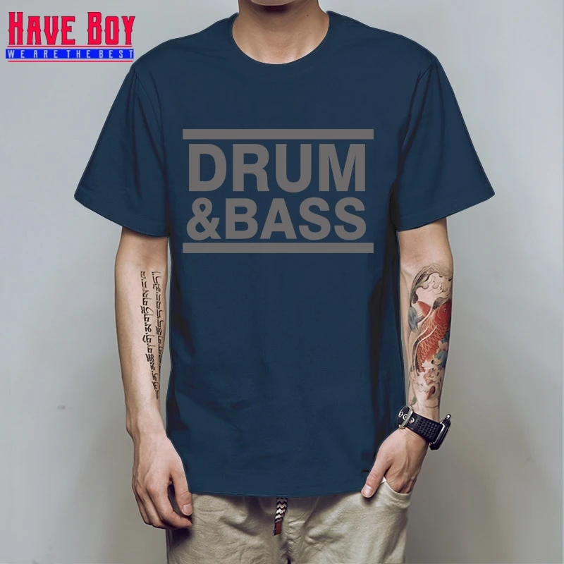 navy gray У мальчиков Музыкальный барабан N бас ДНБ Run DMC письмо Для мужчин s футболка в стиле «хип-хоп» T рубашки мужские хлопковые короткий рукав футболка с короткими рукавами HB295 - Цвет: navy gray