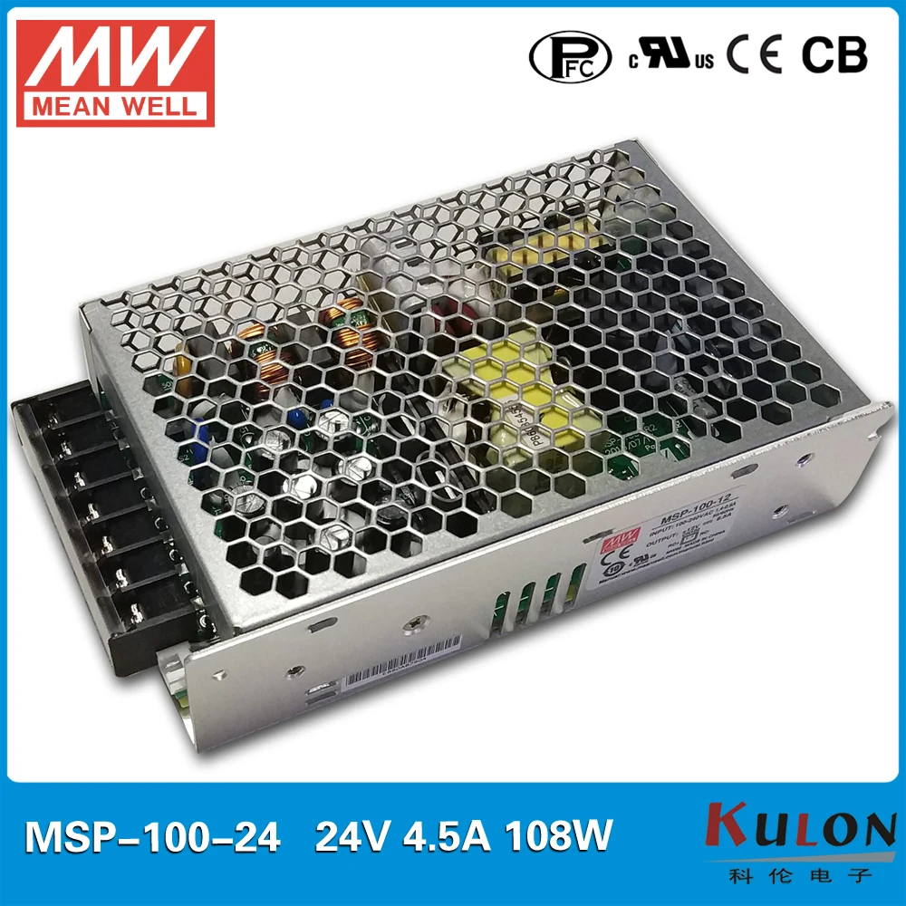 

Оригинальный MEAN WELL MSP-100-24 AC/DC одиночный выходной источник питания 24 в 108 ВТ А Импульсный источник питания медицинская безопасность, одобрено PFC