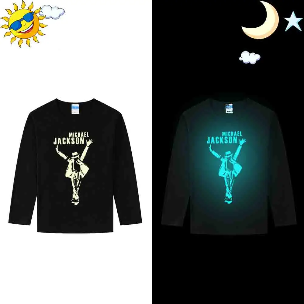 Long Sleeve LYTLM, футболка для мальчиков с Майклом Джексоном, футболка с короткими рукавами и рисунком для девочек с люминесцентной ХХХ, милая одежда для маленьких девочек в стиле панк - Цвет: Long Sleeve
