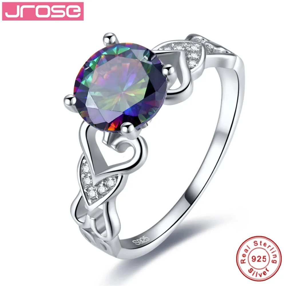 Jrose круглое кольцо 2.95ct Rainbow Fire Mystic CZ Solitaire Настоящее 100% Стерлинговое Серебро 925