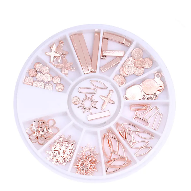 Rose Gold Sun Flower Розовые золотые заклепки 3D украшения ногтей в колесиках голографические серые Матовые Акриловые Звездные линии круглые квадратные смешанные гвозди - Цвет: Rose Gold Sun Flower