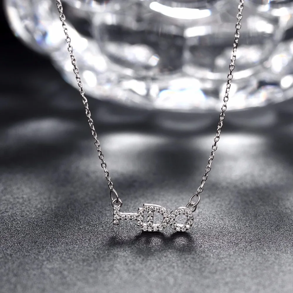 Letter &quotI DO&quot Crystal Pendant Women Choker Necklace 925 Sterling Silver Chain Zircon Jewelry 2018 New Arrival | Украшения и