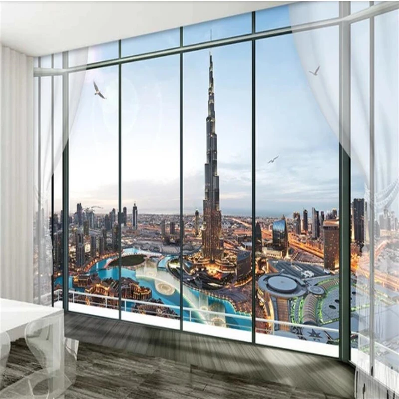 Пользовательские обои wellyu европейские 3D с окном Burj Khalifa TV зеленые 3d обои|Обои| |