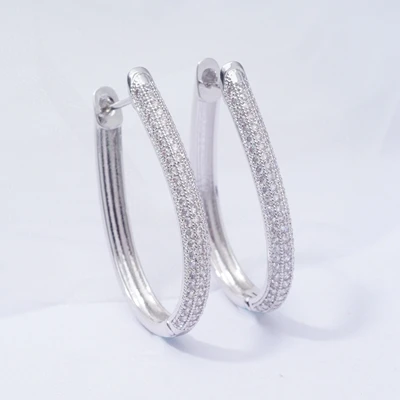 White Gold Plated Серьги Роскошные большие круглые серьги-кольца "U" Модные Позолоченные вечерние циркониевые ювелирные изделия в подарок Прямая поставка - Окраска металла: White Gold Plated