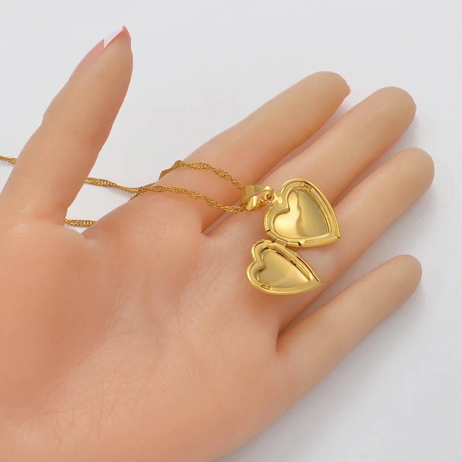 Золотой Цвет Сердце DIY держать фото коробка кулон ожерелья для женщин девушки