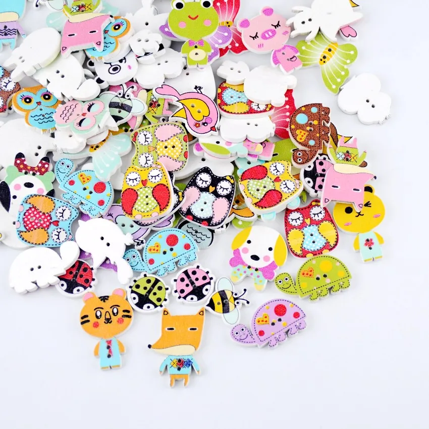 Бесплатная доставка-100 шт. смешанные деревянные пуговицы для шитья с 2