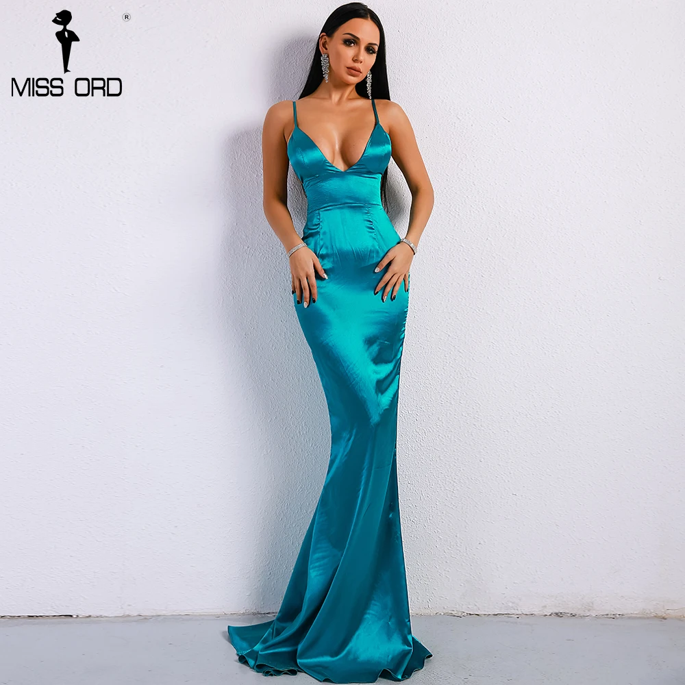 Missord 2019 Сексуальная V шеи сплошной Цвет с плеча спинки платья женские элегантные