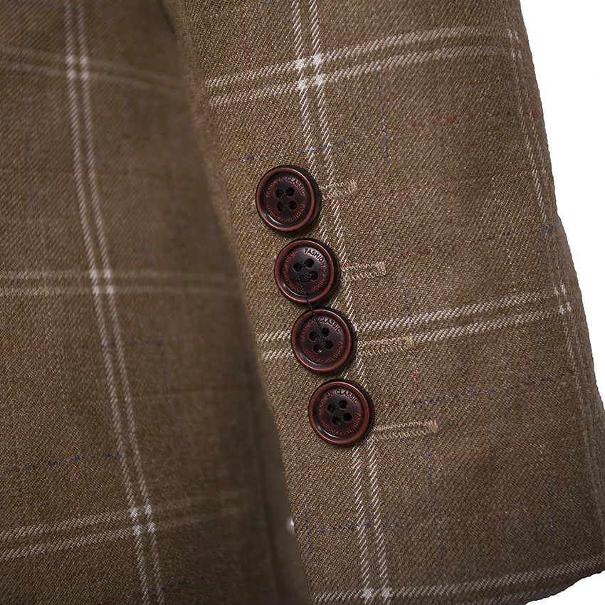 Костюм мужской коричневый клетчатый облегающий 3 шт. | Мужская одежда