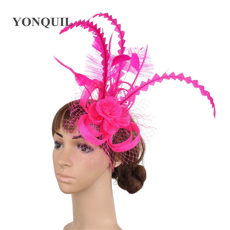 

Fancy color sinamay fascinator headwear feather colorful mesh party race show hair accessories millinery cocktail hats MYQ010