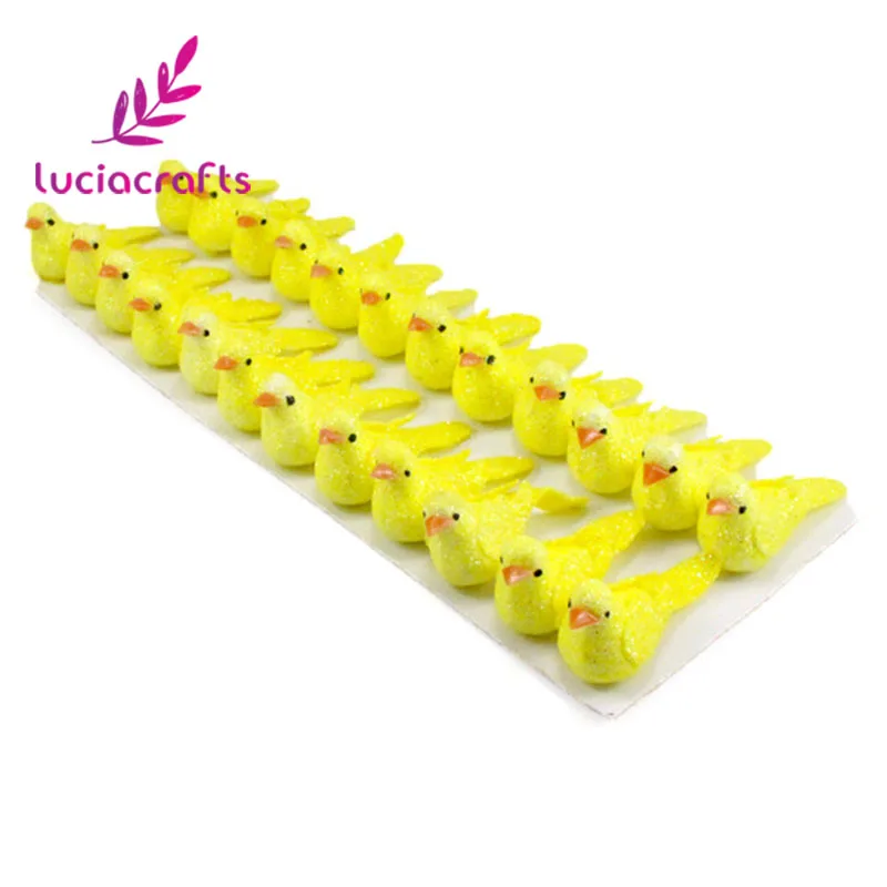 Yellow Lucia crafts, 12 шт./лот, 2*4 см, смешанные цвета, пена, искусственные хроматические птицы, свадьба, Рождественская елка, сделай сам, украшение H0454 - Цвет: Yellow