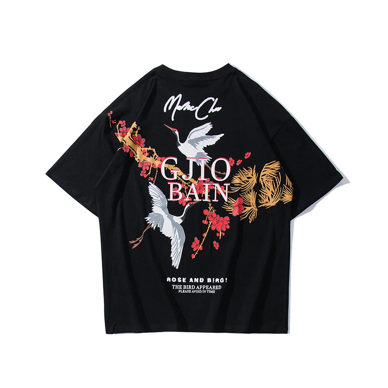 Фото Hip Hop Crane Branches Short Sleeve T-Shirt Men Women Couple Tee Shirts High Street Harajuku Chinese Style Top Мужская одежда Hip Hop Crane Branches Short Sleeve T-Shirt Men Women Couple Tee Shirts High Street Harajuku Chinese Style Top Мужская одежда