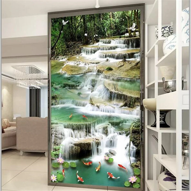

beibehang Custom wallpaper 3d photo murals flowing water wealth waterfall carp lotus porch background wall paper murals painting