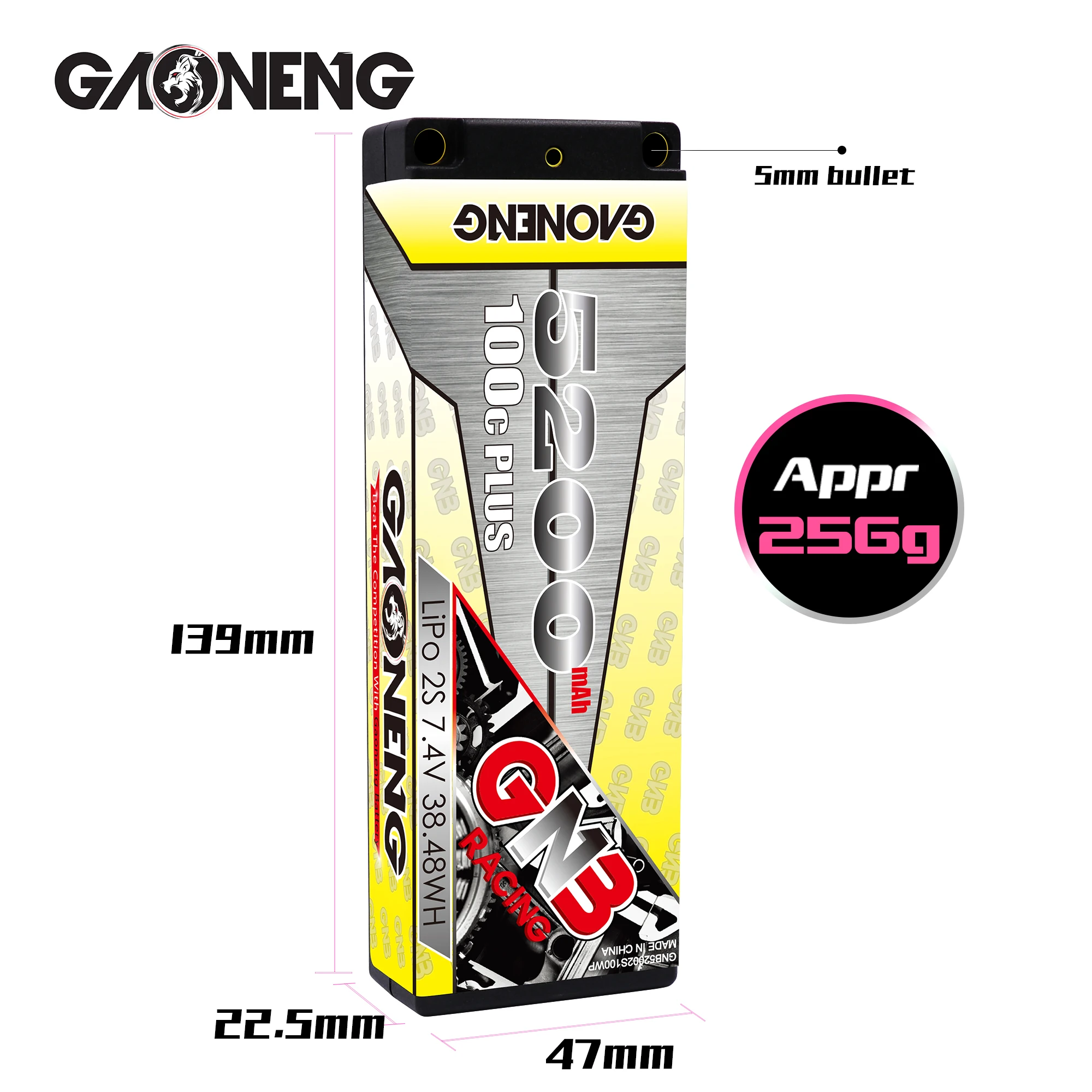 Gaoneng 5200mAh 2S 7,4 V 100C/200C Hardcase низкий профиль LiPo аккумулятор 5,0 мм XT60/T разъем для 1:10 1/10 RC гоночный автомобиль RC лодка