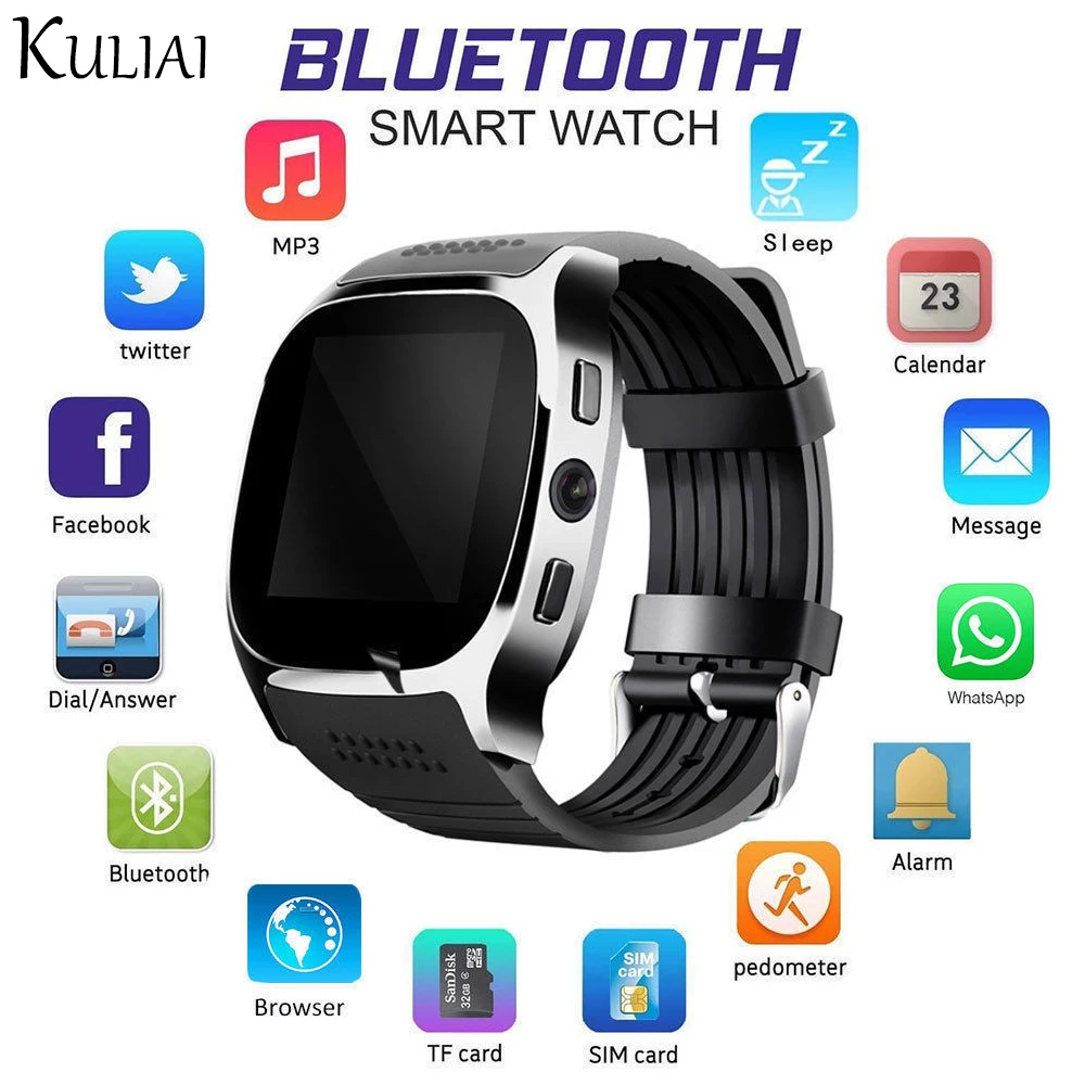 Bluetooth Smart Часы Smartwatch Для мужчин Поддержка TF sim карты будильник LBS расположение для